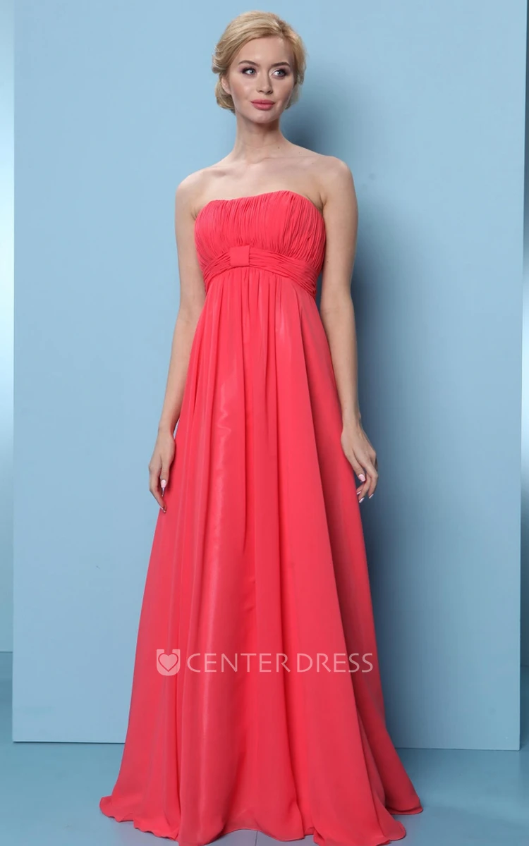 Strapless Floor-Length Ruched Chiffon Bridesmaid Dress With Lace Up