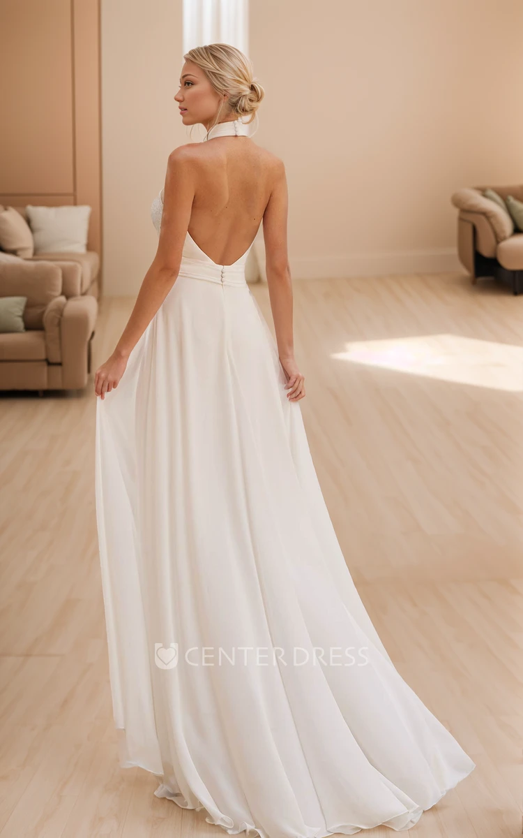 Simple Modern Jumpsuit Halter Neckline A-Line Wedding Dress Chic Sexy Detachable Train Reception Bridal Gown