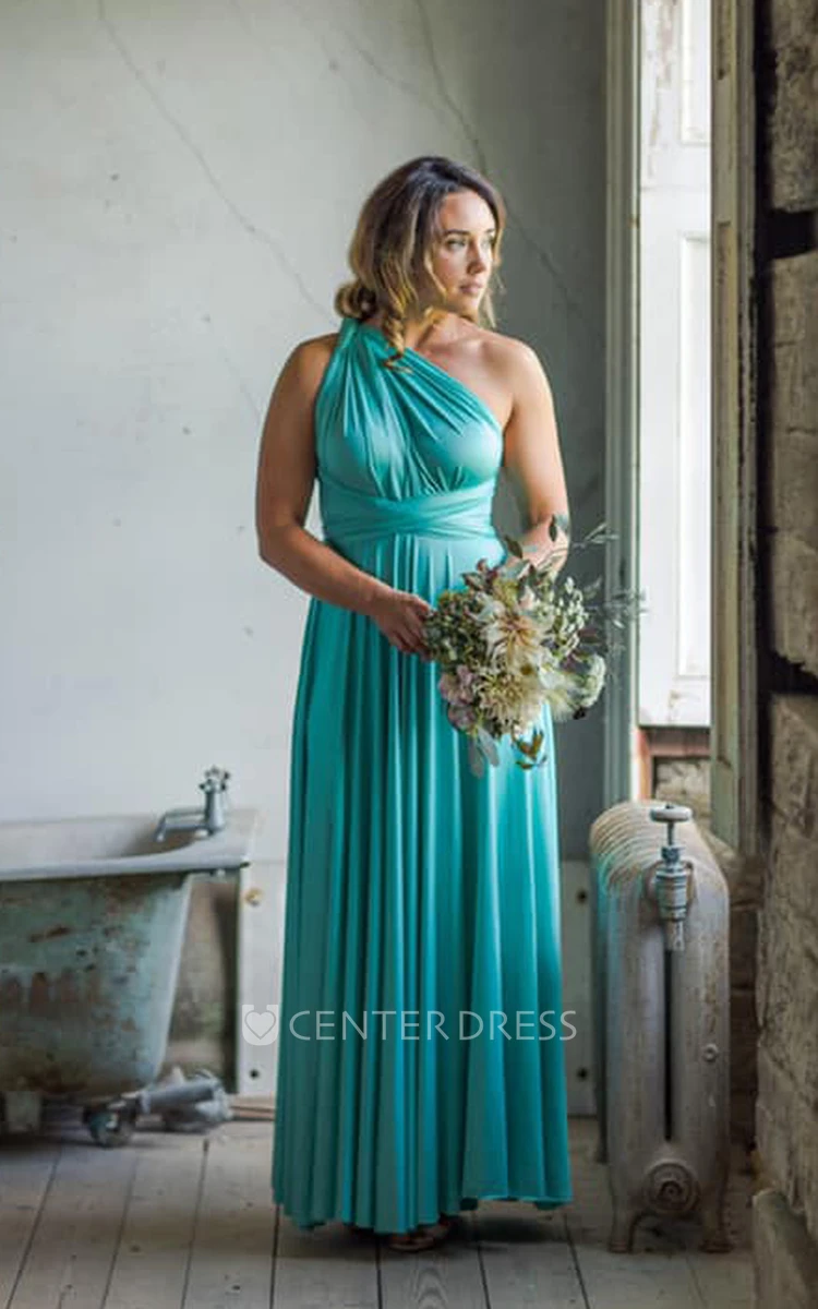 Elegant Convertible V-neck Jersey Bridesmaid Dress With Half Sleeves And Straps Back 
