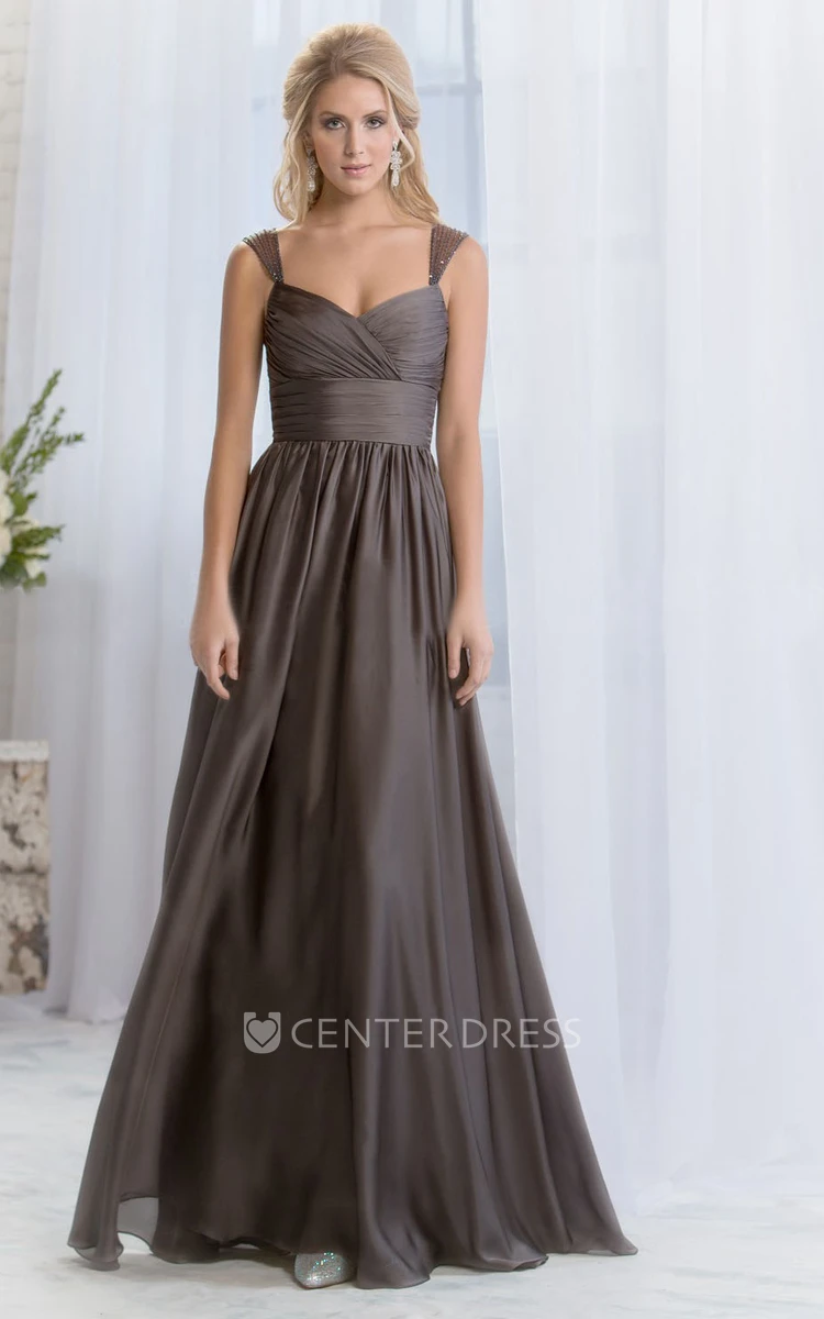 Cap-Sleeved A-Line Bridesmaid Dress With Ruches And Beadings