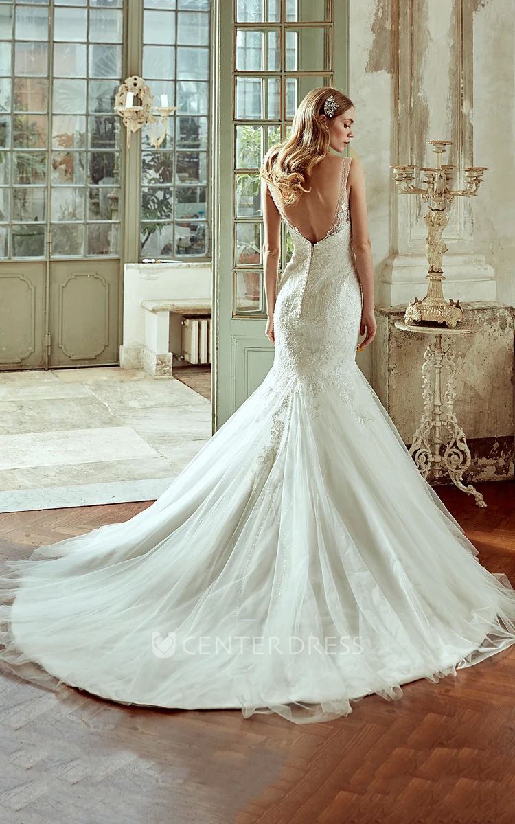 Sweetheart Mermaid Lace Wedding Dress With Backless And Illusive Straps