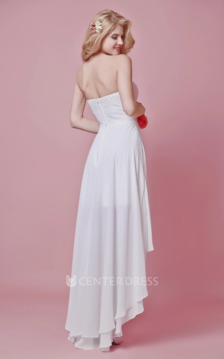 Simple Empire Strapless High Low Wedding Dress with Open Back