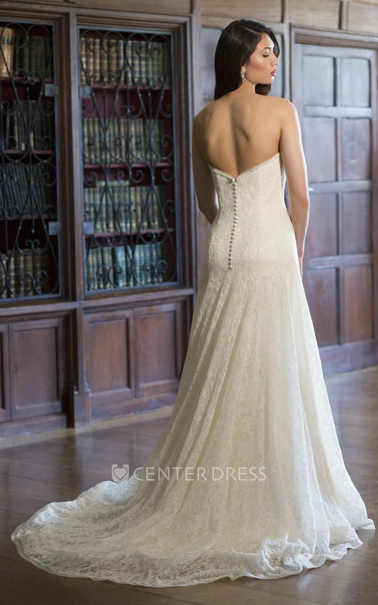 Sweetheart Floor-Length Lace Wedding Dress With V Back
