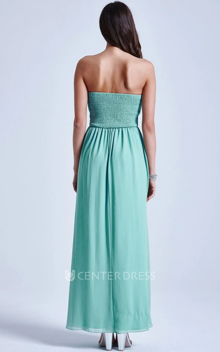 A-Line Notched Ruched Ankle-Length Sleeveless Chiffon Bridesmaid Dress With Waist Jewellery
