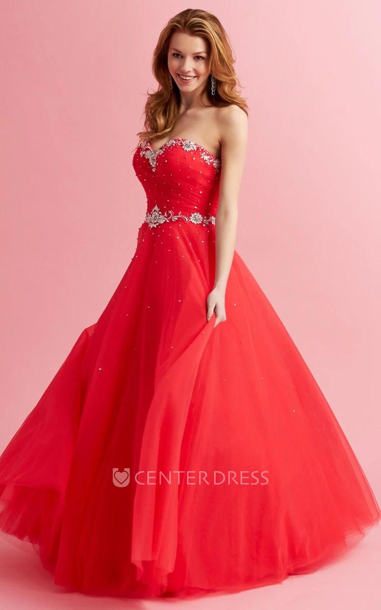 A-Line Sweetheart Sleeveless Tulle Dress With Criss Cross And Beading