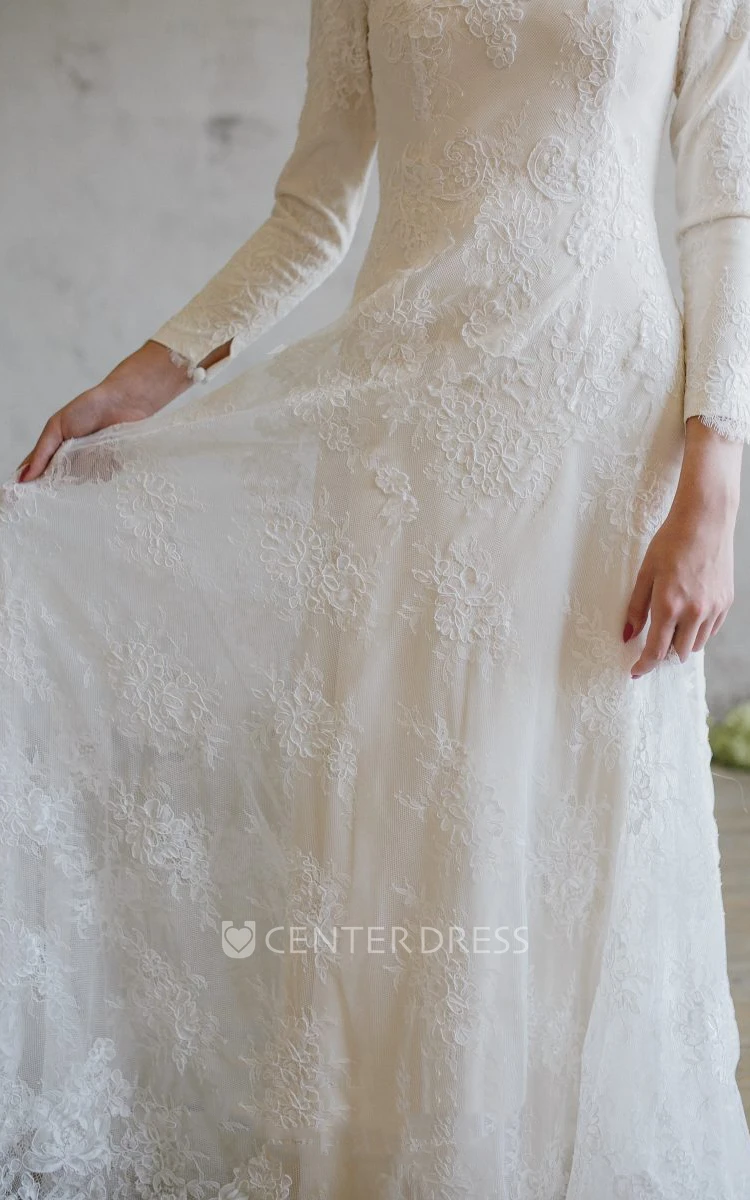 Simple Modest Long Sleeves Boho Wedding Dress Casual Minimalist Solid A-Line Floor Length Bridal Gown