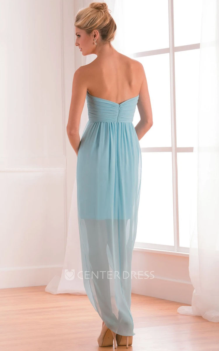 Sweetheart High-Low Bridesmaid Dress With Crisscrossed Ruching