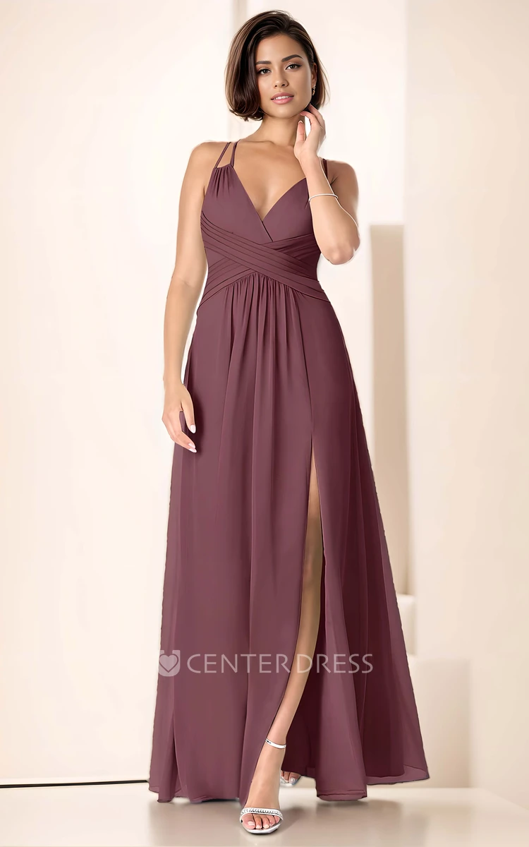 Elegant Modern A-Line Maxi Bridesmaid Dress Sexy Modern Spaghetti Strap Sleeveless Floor Length Dress