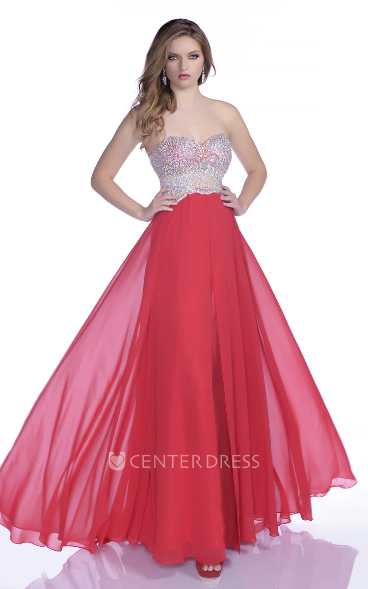 A-Line Chiffon Sweetheart Prom Dress Featuring Jeweled Bodice