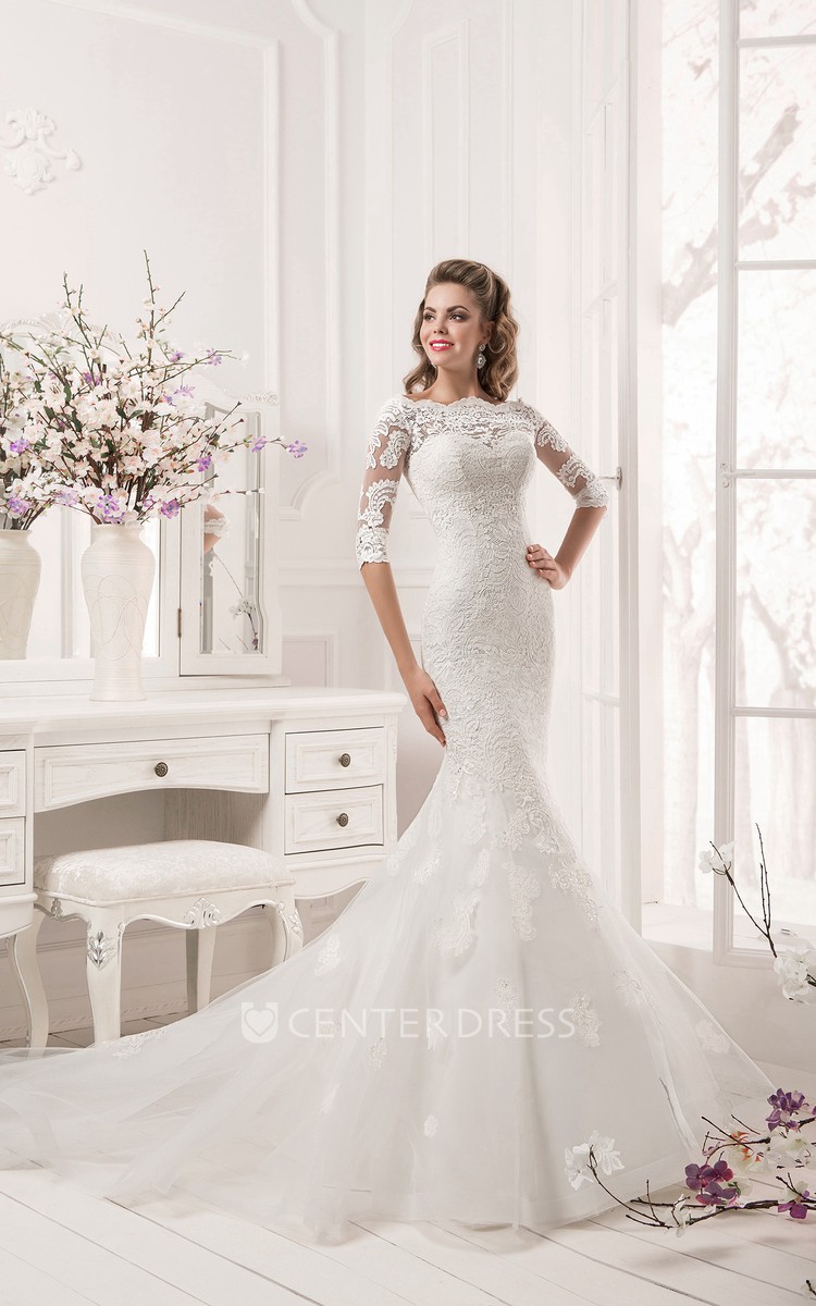 Scalloped neckline outlet wedding dress