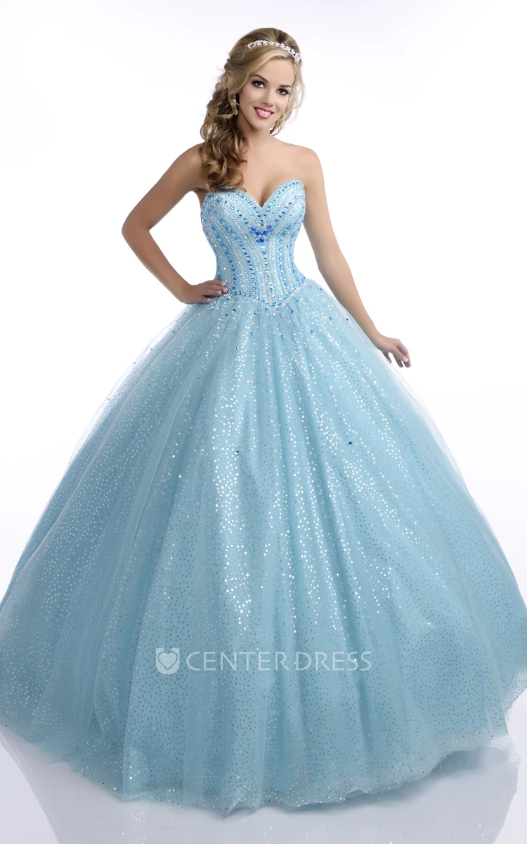 Ball Gown Floor-Length Sweetheart Sleeveless Sequins Crystal Detailing Lace-Up Corset Back Dress
