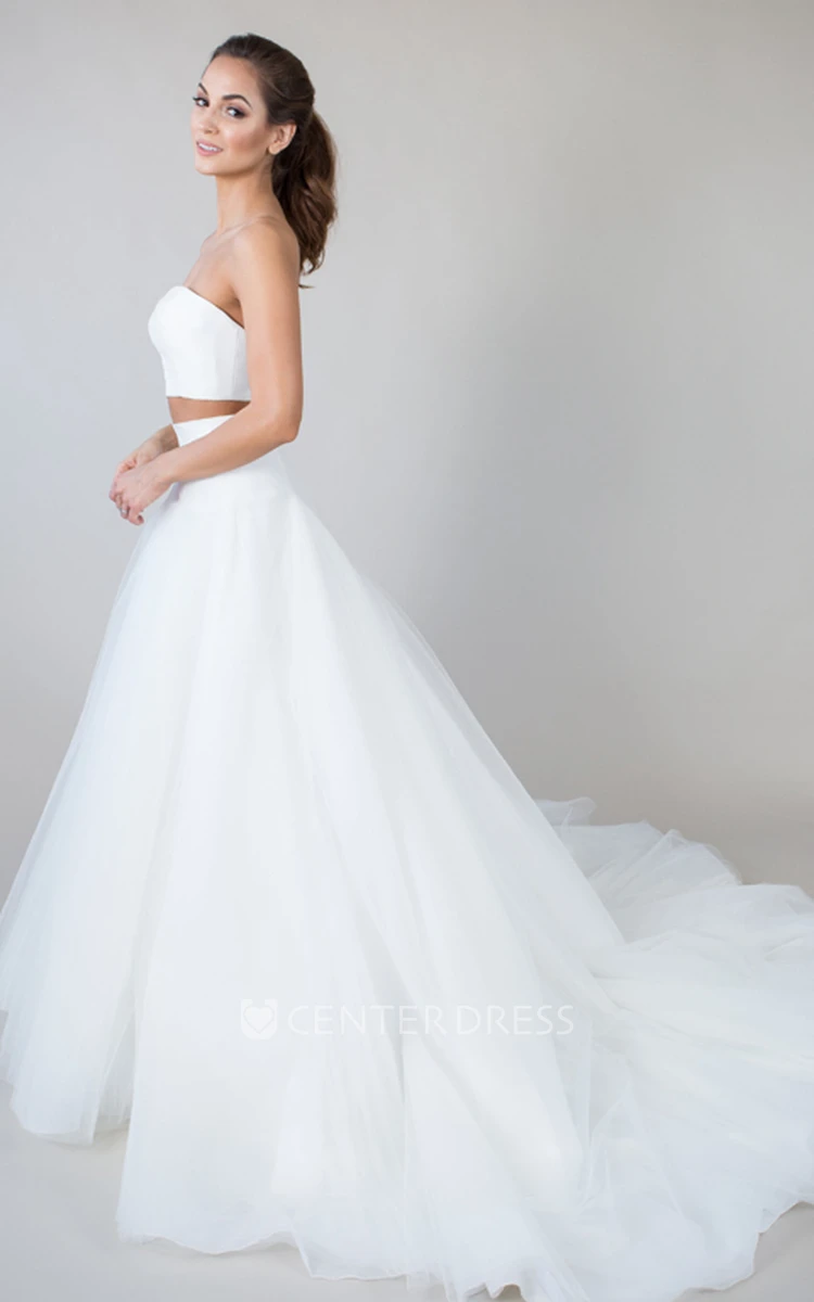 A-Line Sweetheart Long Tulle Wedding Dress With V Back