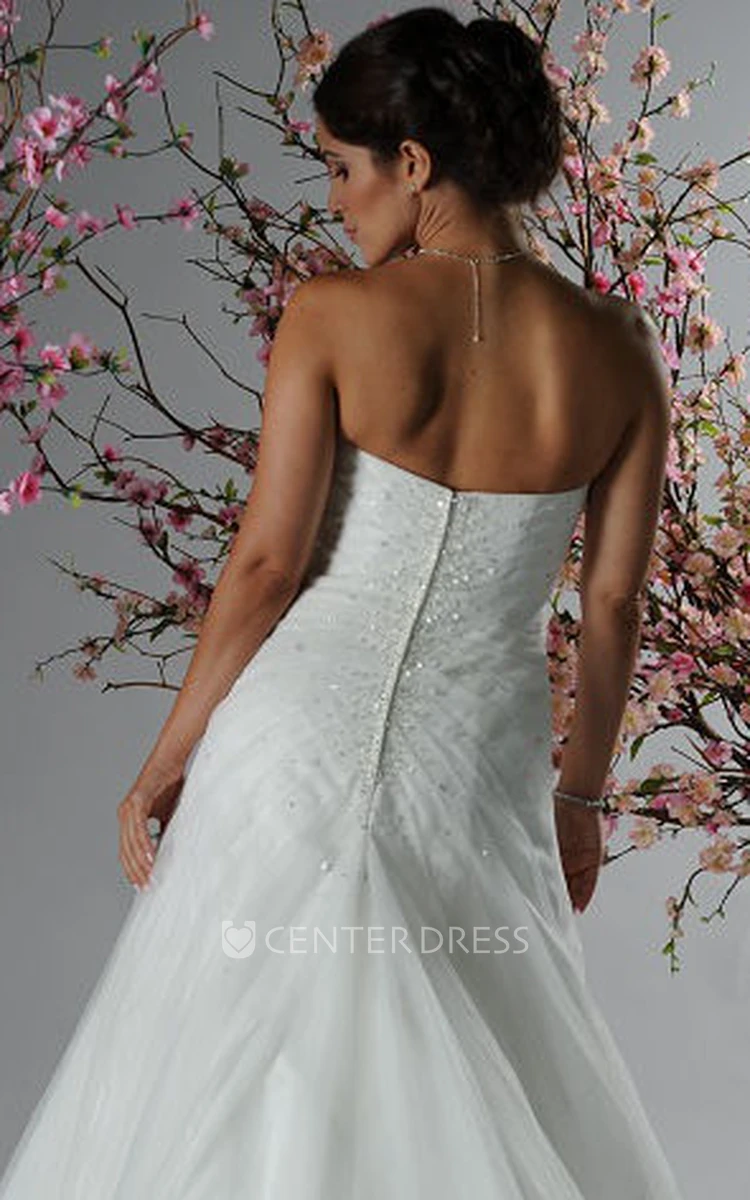 Strapless Crystal Top A-Line Bridal Gown With Tulle Skirt