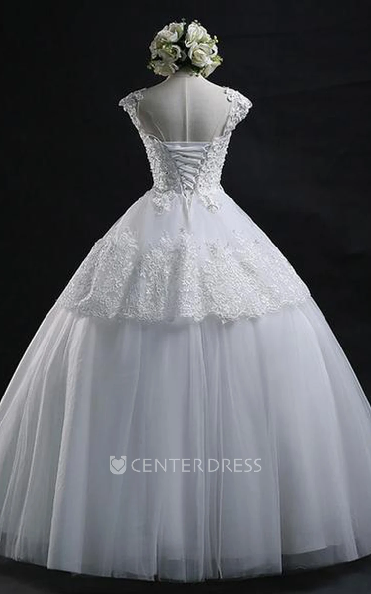 Ball Gown Jewel Lace Tulle Lace-up Corset Back Wedding Dress