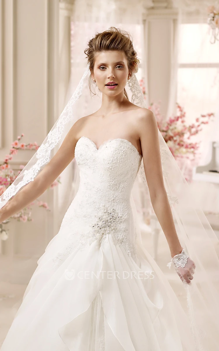 Sweetheart A-line Wedding Dress with Asymmetrical Ruffles and Beaded  Detail