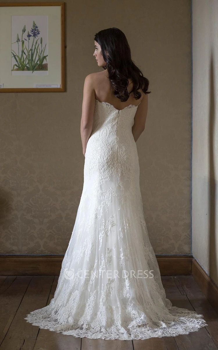 A-Line Appliqued Strapless Sleeveless Maxi Lace Wedding Dress