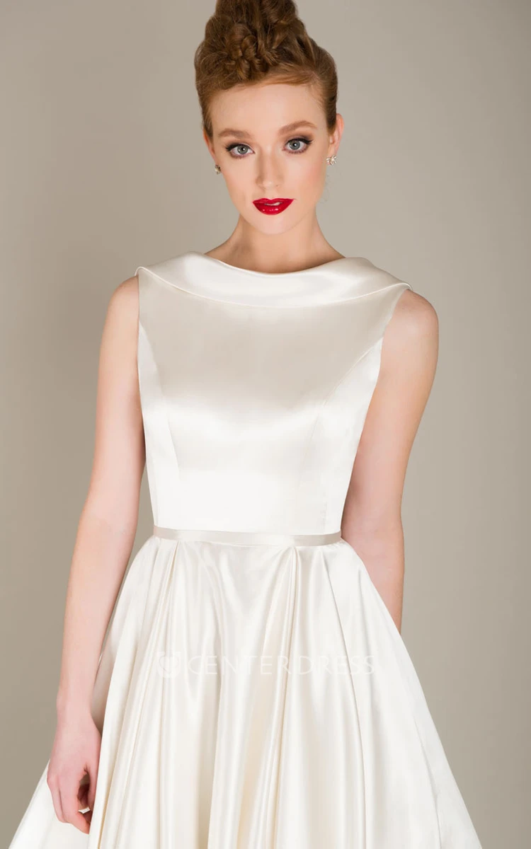 Elegant Satin A-line Jewel Neck Deep-V Back Bridal Gown