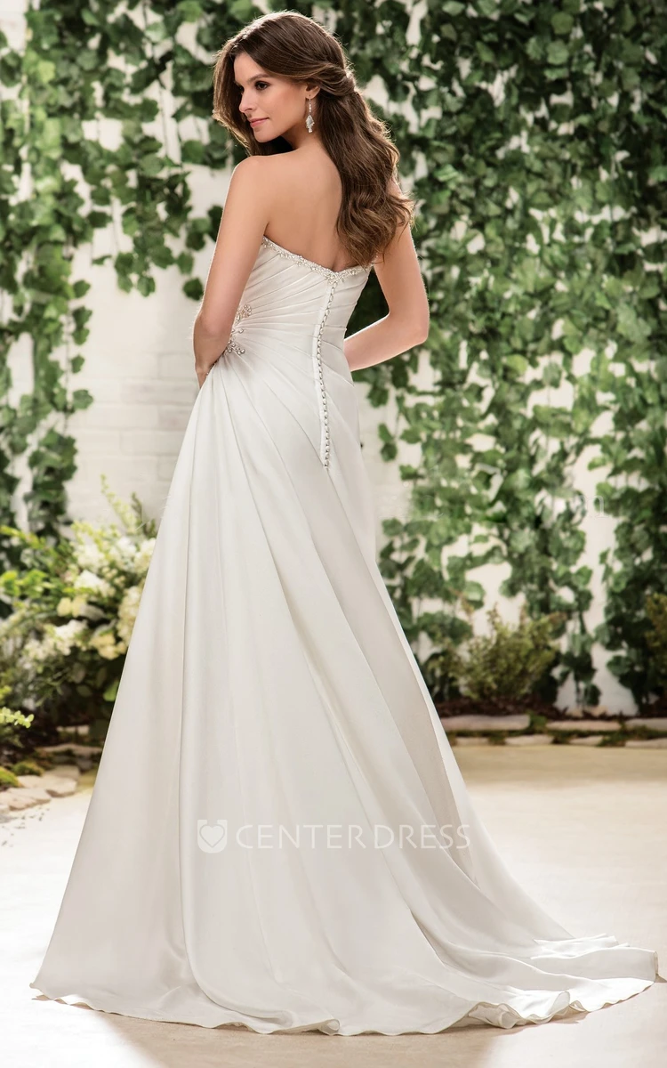 Sweetheart A-Line Wedding Dress With Side Beadings And Ruches