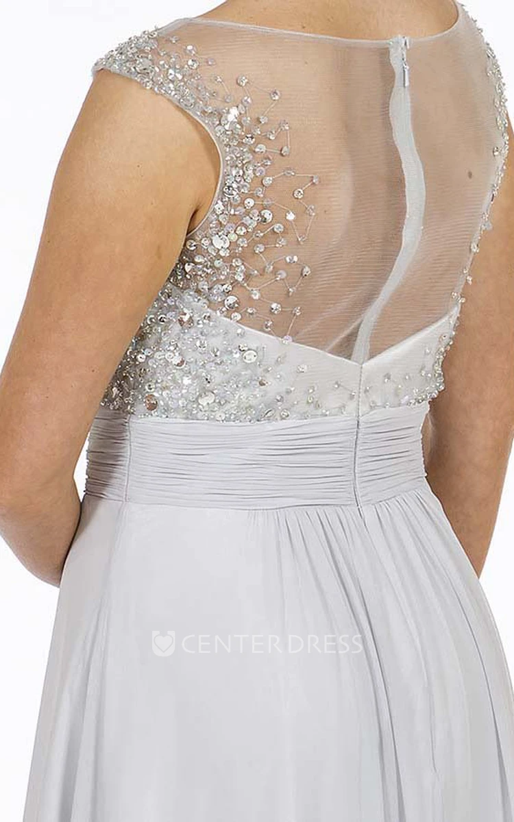 A-Line Beaded Scoop-Neck Floor-Length Sleeveless Chiffon Prom Dress