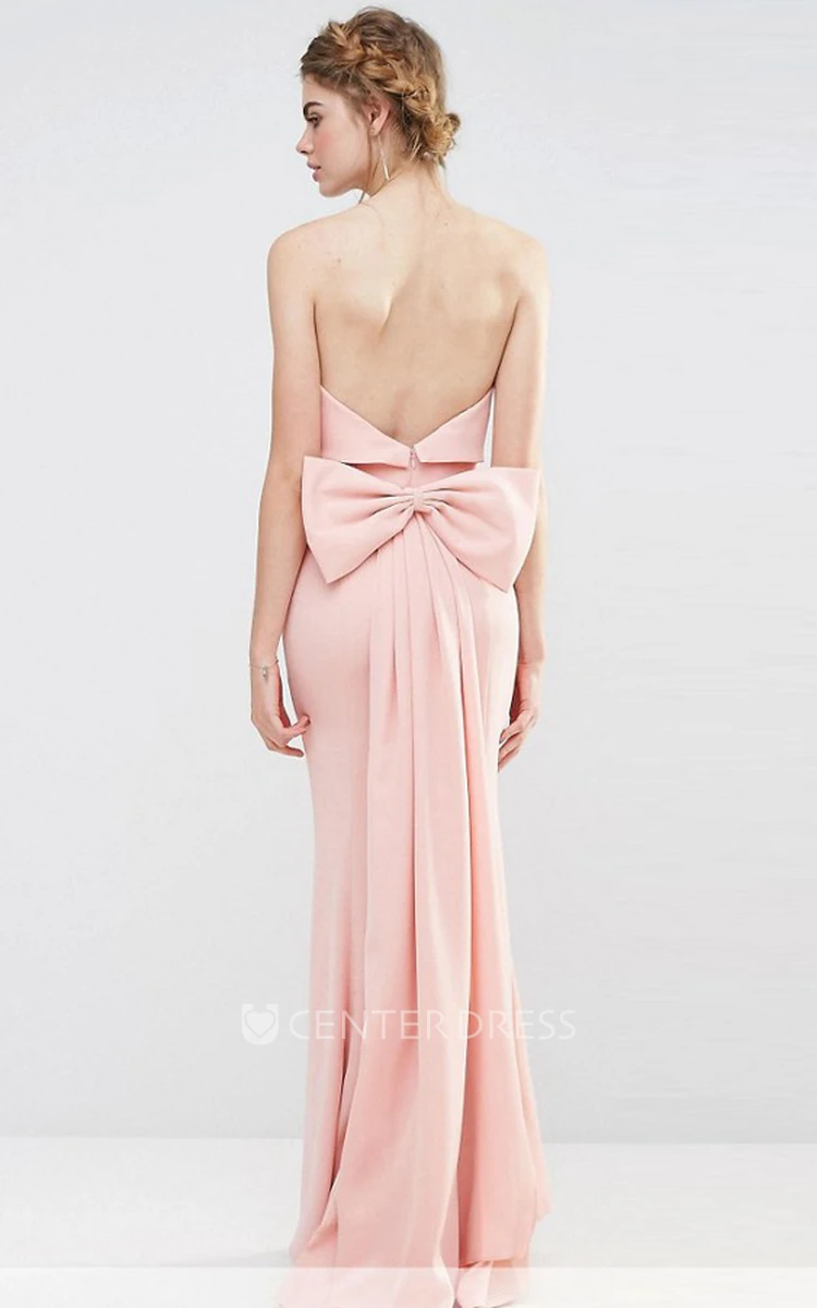 Sheath Strapless Chiffon Bridesmaid Dress With Bow And Backless Design