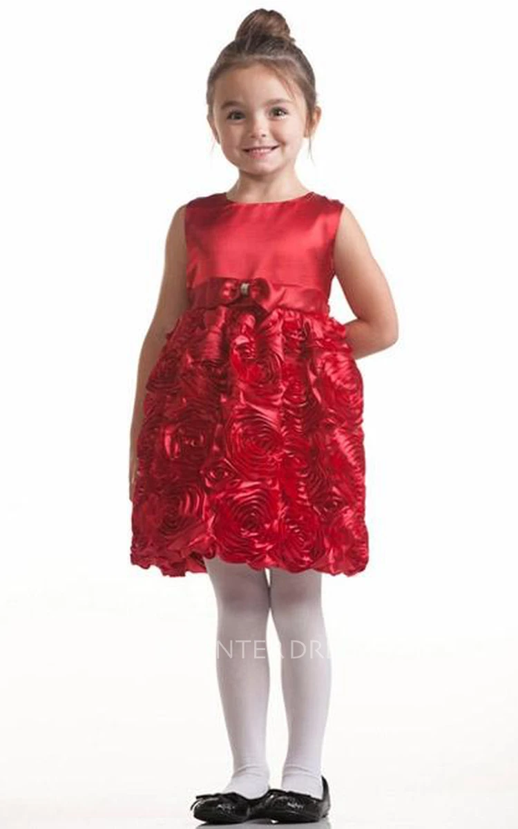 Midi Tiered Bowed Satin Flower Girl Dress