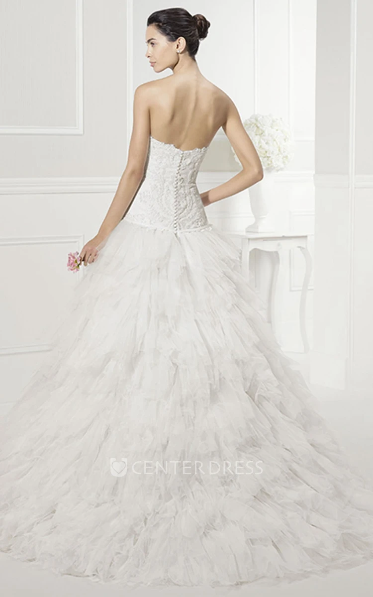 Jewel Sweetheart Drop Waist Bridal Gown With Tiered Tulle Skirt