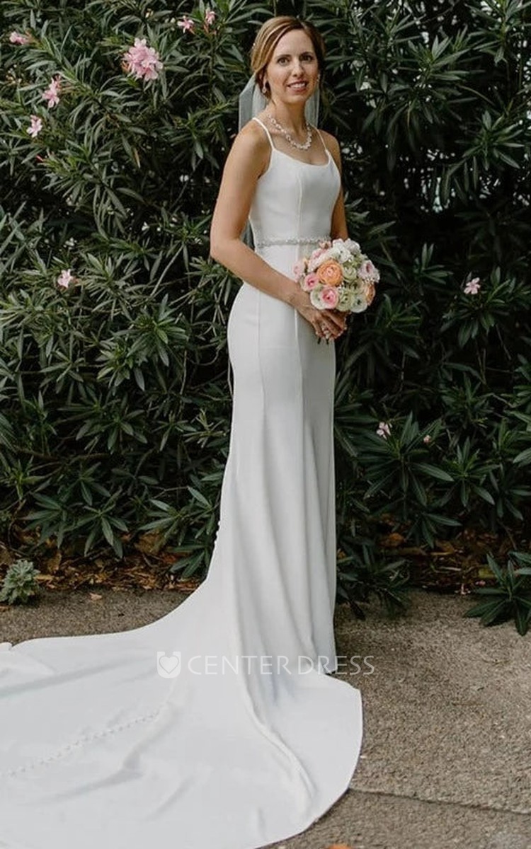 Satin button 2024 back wedding dress