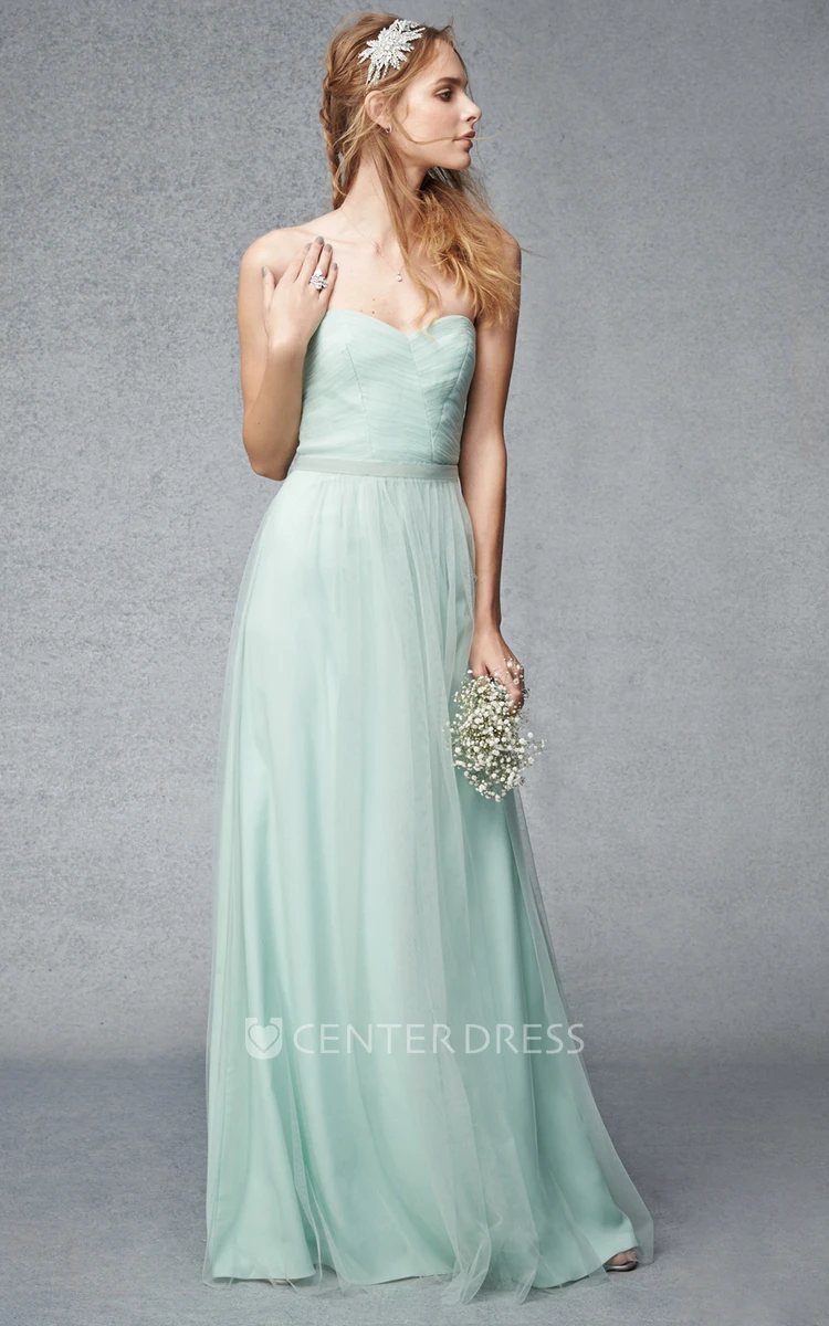 Ruched Sleeveless Sweetheart Tulle Bridesmaid Dress