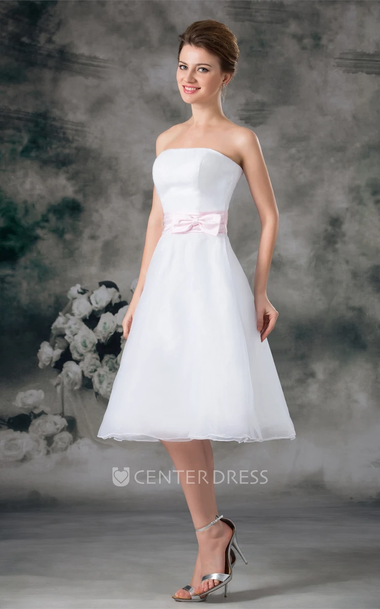 Strapless Knee-length A-line Wedding Dress with Bow