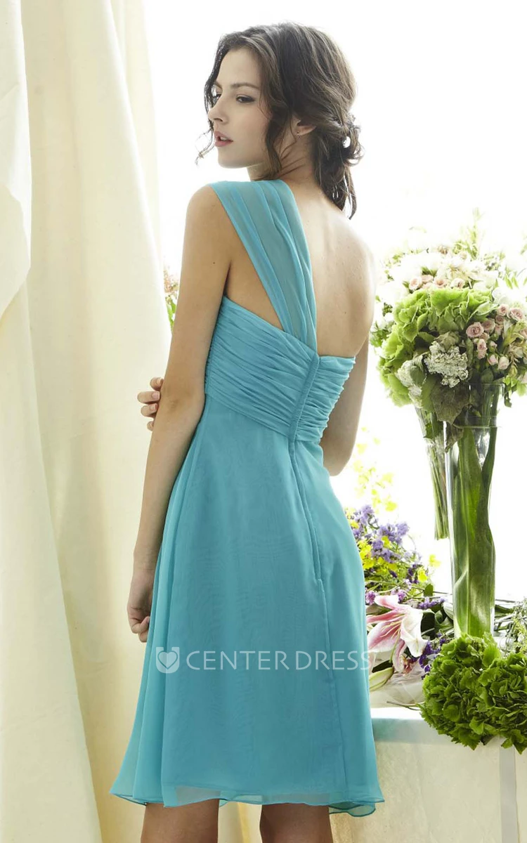 A-Line Short Ruched One-Shoulder Sleeveless Chiffon Bridesmaid Dress
