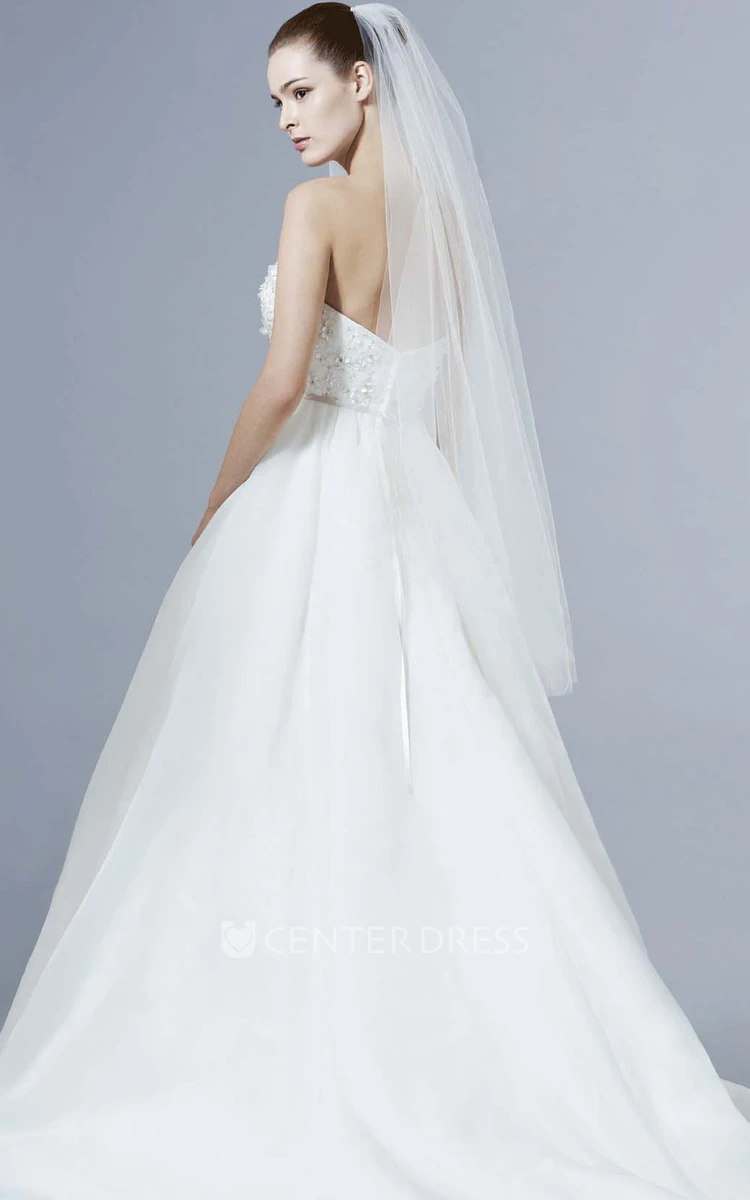 Sheath Sweetheart Sleeveless Floral Tulle Wedding Dress