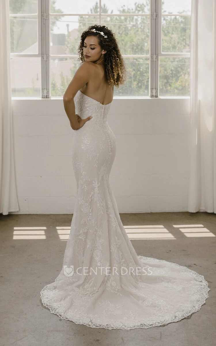 Lace Open Back Sleeveless Mermaid Sweetheart And Buttons Wedding Dress