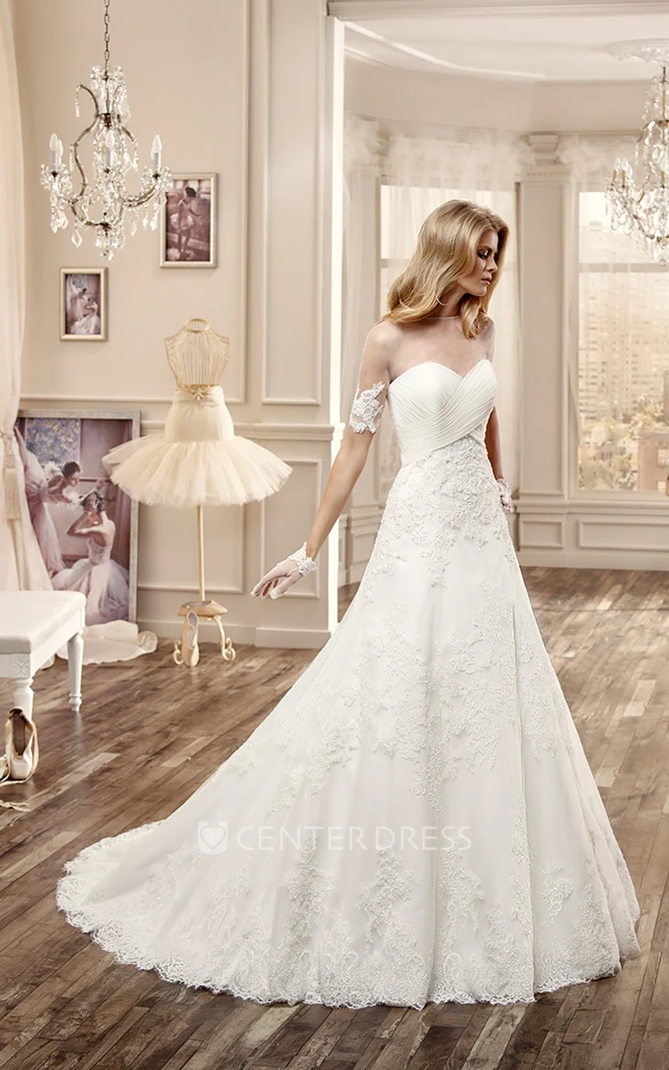 Sweetheart Draping-Waist Wedding Dress With Appliques