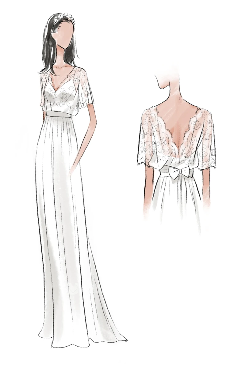 Summer Beach Boho Lace Short Sleeves A-Line Wedding Dress Modest Elegant V Neck Low-V Back Maxi Bridal Gown