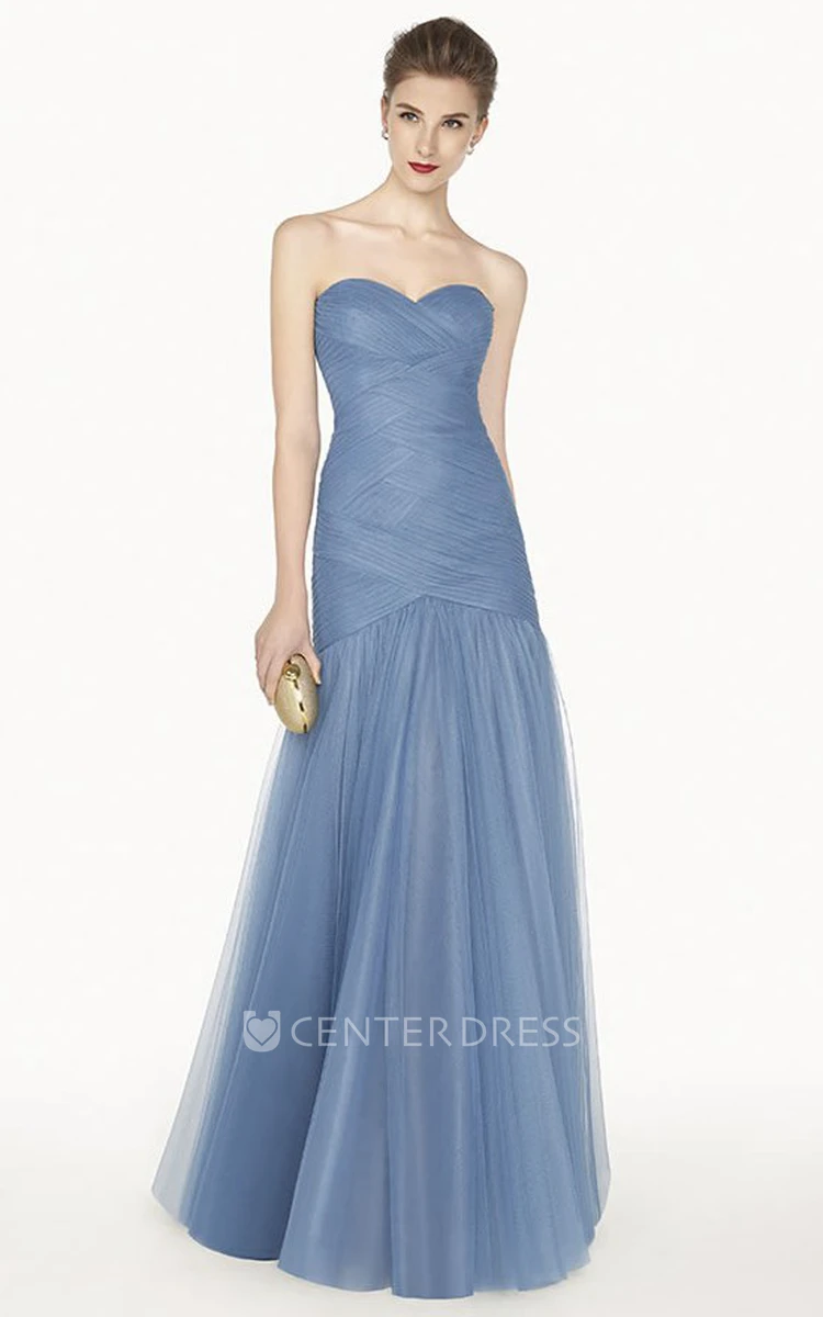 Sweetheart A-Line Tulle Long Prom Dress With Criss Cross Top