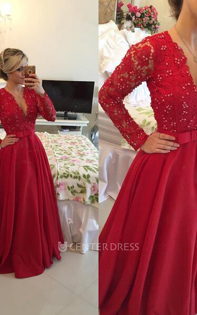 Red Lace Chiffon Prom Dress