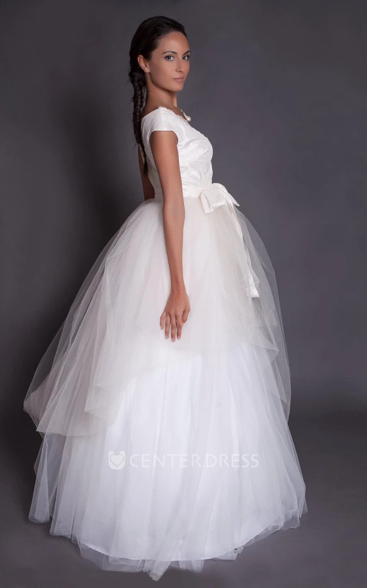 Asymmetrical Tulle Lace Taffeta Dress With Beading Zipper