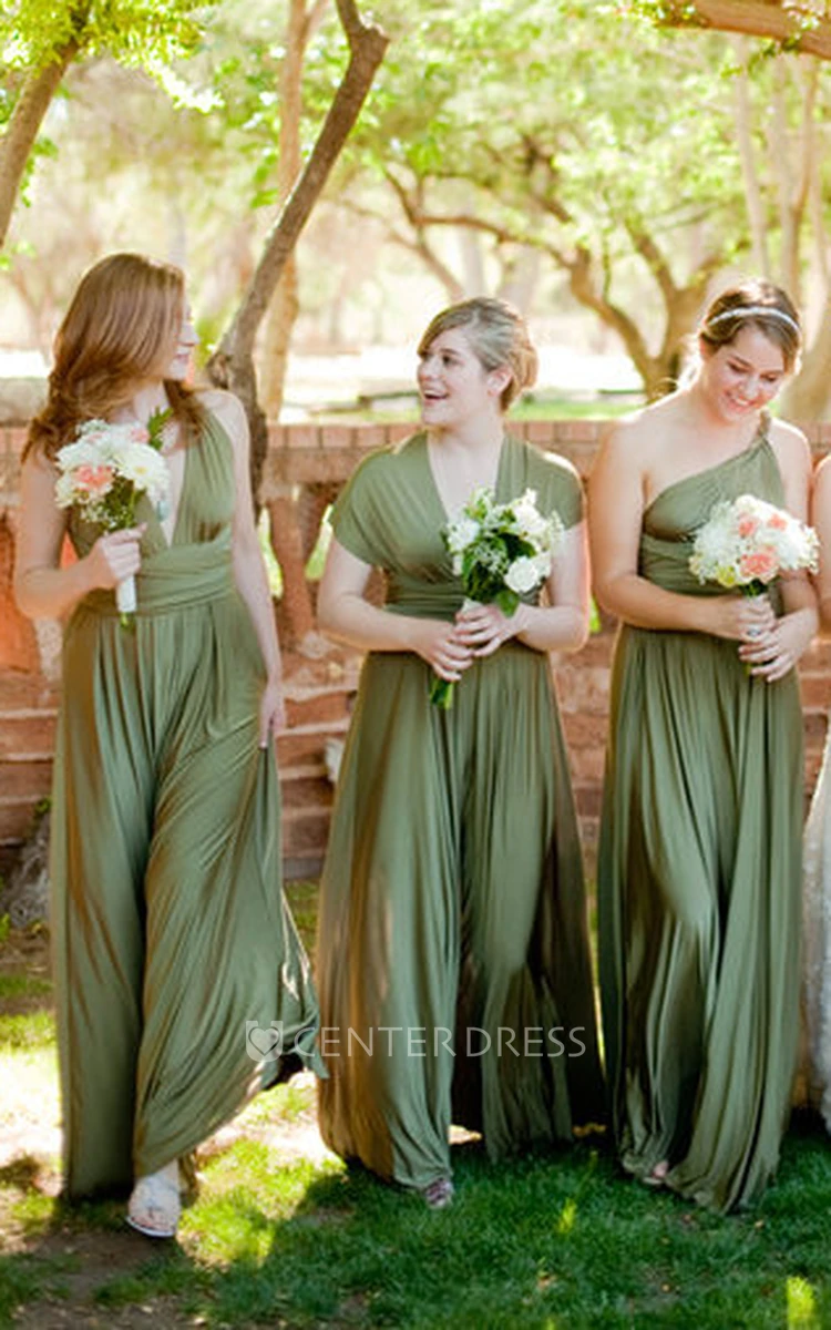 Convertible Jersey Elegant Country Bridesmaid Dress with Open Back and Ribbon
