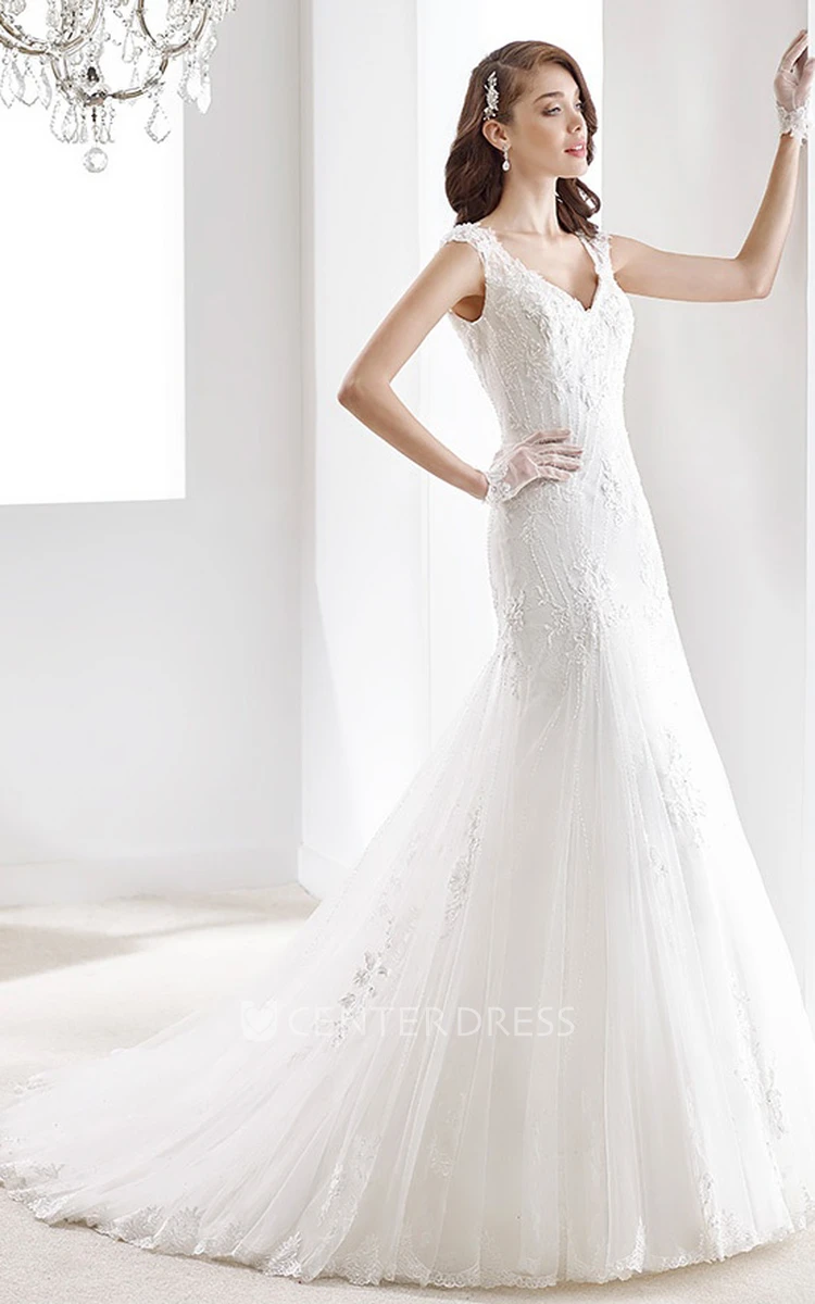 Cap Sleeve Lace Long Gown With Illusive Design And Keyhole Back