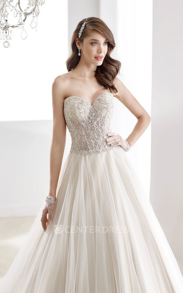 Sweetheart A-Line Beaded Bridal Gown With Pleated Skirt And Lace Corset
