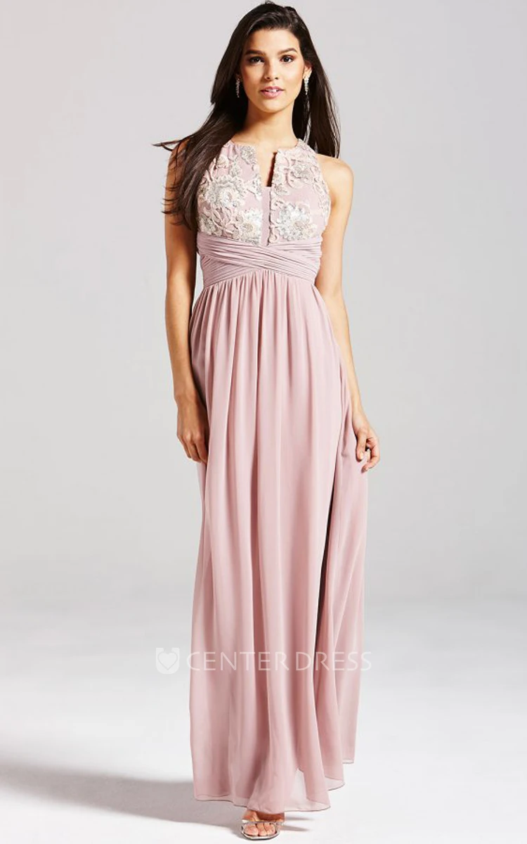 V-Cut Neckline Sleeveless Dress With Lace Detail