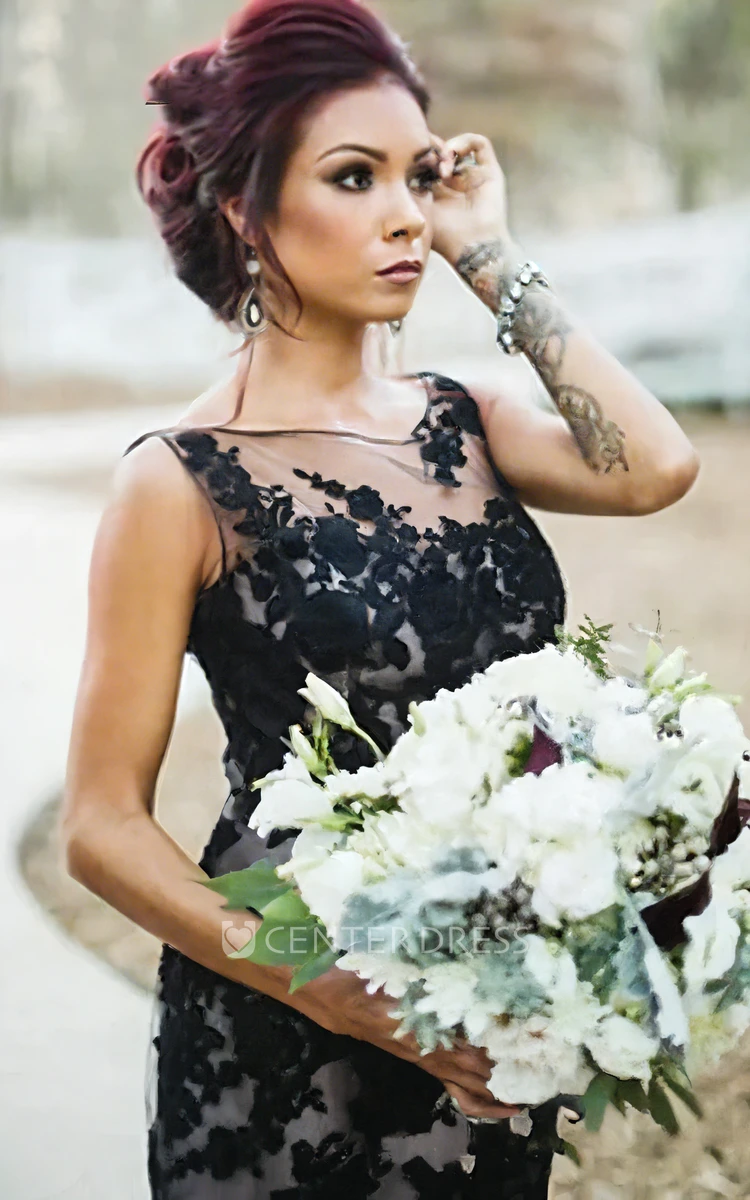 Sleeveless Mermaid Bateau Lace Floor-length Sweep Train Wedding Dress