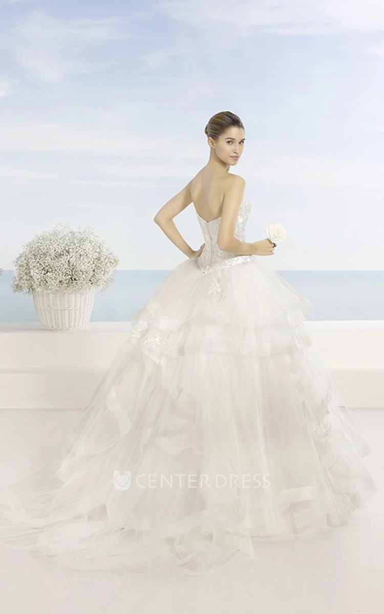 Ball Gown Draped Sweetheart Tulle Wedding Dress With Beading