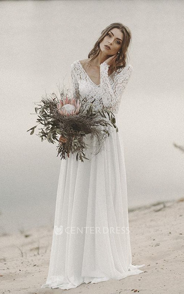 Simple lace wedding dress with outlet sleeves