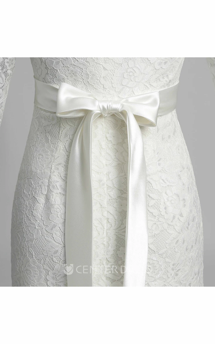 Lace A-line V-neck Illusion 3/4 Length Sleeve Ruched Maternity Wedding Dress