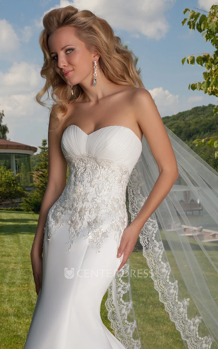 Mermaid Ruched Sweetheart Satin Wedding Dress With Lace Up