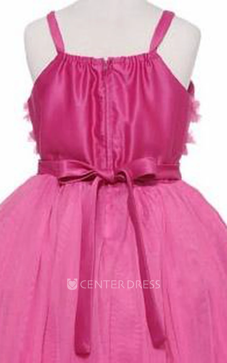 Bolero Short Bowed Tulle&Satin Flower Girl Dress With Embroidery
