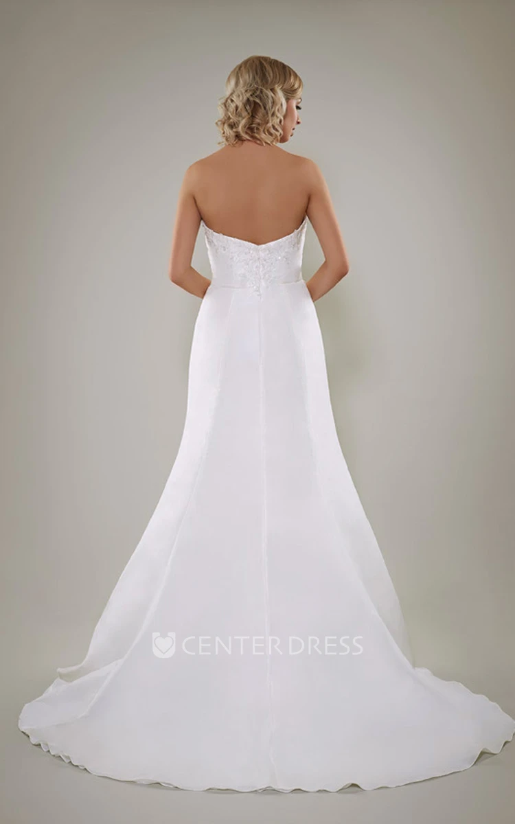 A-Line Short Sleeve Criss-Cross Sweetheart Satin Wedding Dress