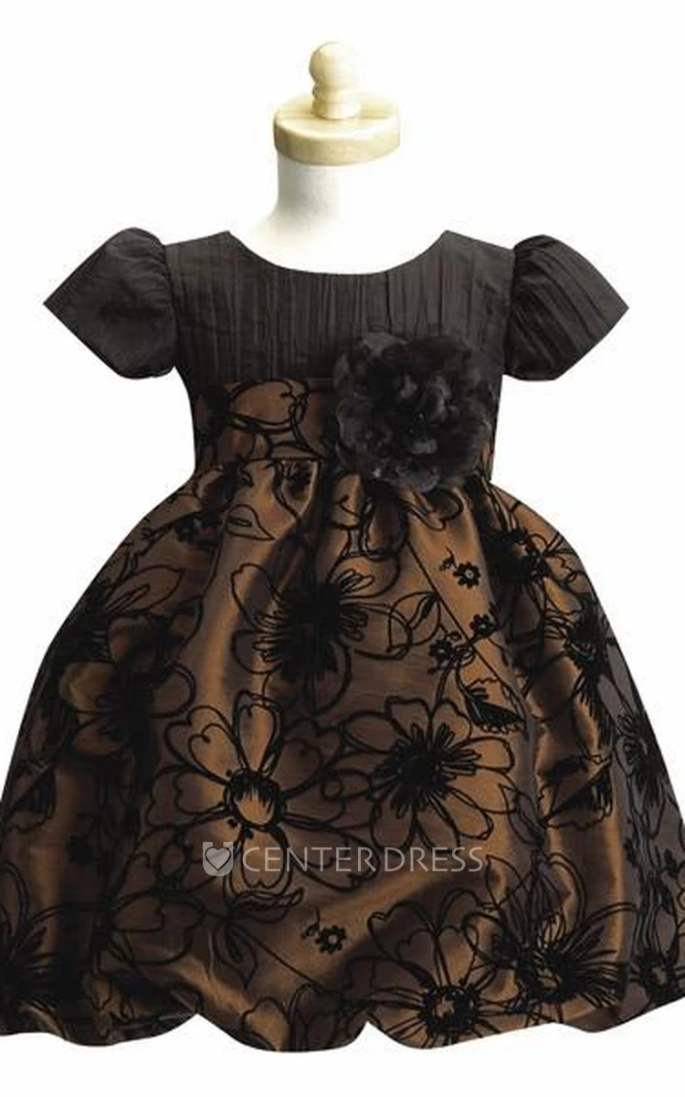 Tiered Cap-Sleeve Taffeta Flower Girl Dress