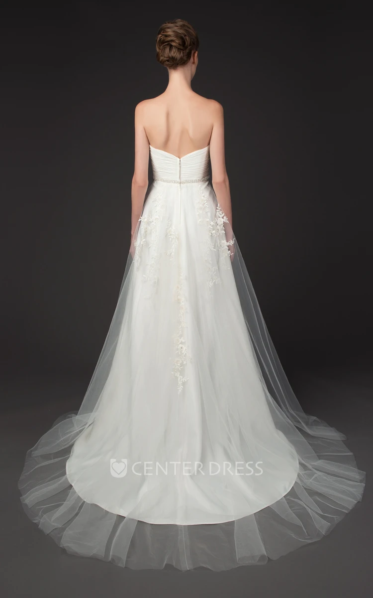 A-Line Jeweled Sweetheart Tulle Wedding Dress With Criss Cross And Appliques
